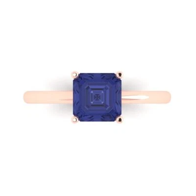 1.50 ct Asscher Cut Tanzanite Stone Wedding Bridal Promise Ring 14k Rose Gold