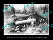 OLD LARGE HISTORIC PHOTO THE FRENCH HOWITZER GUN DETROYING BIG BERTHA WWI 1915