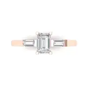 14K Rose Gold Three-Stone Promise Ring, 0.8 ct Emerald Cut Simulated Diamond