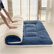 Premium Mattress Topper, 2/4Inch Quilted Fitted Noiseless Mattress Cover, Fluffy Mattress Protector, Futon Mattress with Straps(Blue,100x200x10cm/39x79x4in)