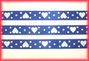 100 YARD ROLL SALE 3/8 ROYAL WHITE HEARTS SATIN RIBBON PATRIOTIC USA OFFRAY