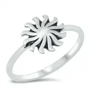 Sun Ring Genuine Solid Sterling Silver 925 Oxidized Face Height 10 mm Size 7