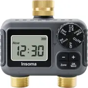 2-Zone Water Timer Brass Inlet/Outlet, Programmable Outdoor Hose Faucet Timers w