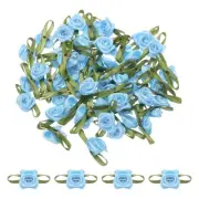 80 Pcs Sky Blue Mini Roses Bow 15mm Ribbon Roses for Appliques Crafts