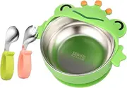 Baby Bowl - Stainless Steel Suction Bowl | Anti-Slip Handles Baby Feeding Bowl with Curved Spoon and Fork | Toddler Bowls for Feeding, Weaning, and Snack Storage