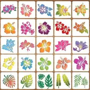 25pcs Hibiscus Stencils Hawaii Flower Drawing Templates for Tropical Party Pa...