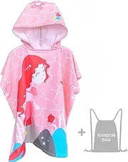 Kids Hooded Beach Bath Towel, Microfibre Soft Extra Large Bathrobe for Girls Boys Children 4-10 Years Old, Mermaid Pattern Poncho Towels with Pouch