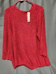 Chicos Red Sequin Shine Shirley Pullover Sweater, Size 3
