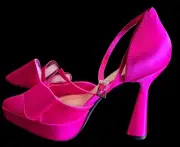 Coutgo Women's Chunky Platform High Heels Closed Toe Ankle 6.5, Hot Pink