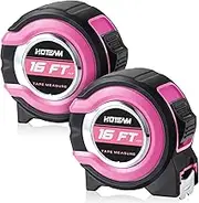 Hoteam 2 Pcs 16 Feet Tape Measure Retractable with Fractions 1/8 Lightweight Pink Measuring Tape with Lock Button Easy to Read Measurement Tools