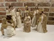 7pc Glistening Nativity Set Gold Glitter Christmas Decor Valerie Hill Rare New