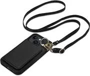 Keallce Case for iPhone 13 6.1'', Detachable Crossbody Wallet Case with RFID Blocking Card Slots, 360?Stand Ring, Flip Leather Protective Cover Lanyard Shoulder Strap Women for iPhone 13 2021 5G,Black
