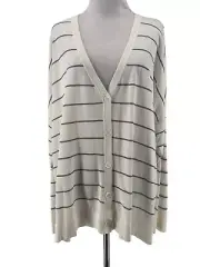 Eileen Fisher White Graphite Tencel Stretch V-Neck Short Cardigan Size Large NEW