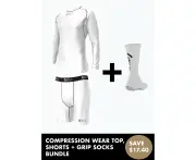 Only Sport Compression Wear (S-2XL) and Grip Socks Bundle - White - 7-11, L, S