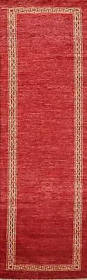 Bordered Contemporary Gabbeh Oriental Runner Rug Hand-Knotted Wool 3x10 Carpet