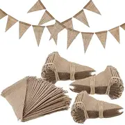 HONYUET 192 PCS Hessian Burlap Bunting, 13 x 17 cm Blank jute Banner, Linen Triangle Bunting Flags for Wedding Birthday Party Activity Decoration
