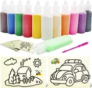 32 Pcs Kids' Sand Art Kits,12 Color Sand Art kit Art Sand Scenic Sand with 20 Sheets Sand Art Painting Cards Set,1.25oz Bottles