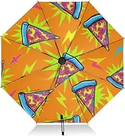 [RPLIFE] Umbrella, Auto Open Close Compact Umbrella Windproof, Compact Size for Backpacks/Handbags - for Travel, Cartoon Pizza Orange