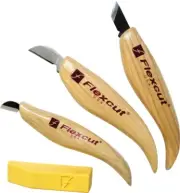 Flexcut Chip Carving Set 3 Piece, Mini chip, Carbon steel blade, FLEXKN115 &