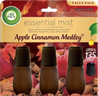 Essential Mist Refill, 3 Ct, Apple Cinnamon Medley, Essential Oils Diffuser, Air