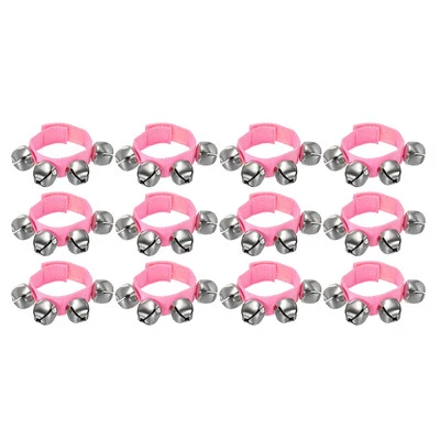 12 Pcs Wrist Bells, Jingle Bells Christmas Hand Bells with 4 Bells Pink