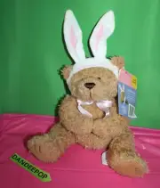 American Greetings Soft Touch Brown Bear With Rabbit Ears Stuffed Animal Toy