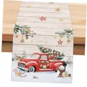 Table Runner, Wood Grain Christmas Table 13"W x 72"L Christmas Red Truck