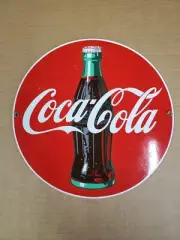 Cola Cola Porcelain Enamel Button Sign Bottle Ande Rooney A
