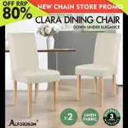 ALFORDSON 2x Dining Chairs Cafe Kitchen Chair Retro High-Back Wood Fabric Beige