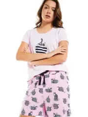 NEW PETER ALEXANDER PJ SET TOP & SHORTS WOMENS XS RRP$109.90 CAT IN A CUP PINK