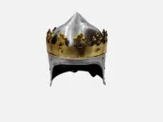 Medieval Knight Crown Helmet, Silver and Gold, Decorative Metal Armor