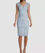 $395 Aidan Mattox Women's Blue Cowl Neck Crystal Strap Satin Gown Dress Size 10
