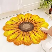 Feblilac Yellow Flowers Bath Rug, Floral Mat for Bathroom Cute Plant Non-Slip Floor Mats, Sunflower Washable Microfiber Flower Carpet for Living Room Home Fast Dry Area Rug