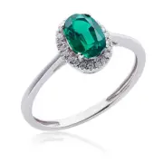 10k White Gold .71ct TW Emerald and Diamond Halo Ring (G-H, 12-13)
