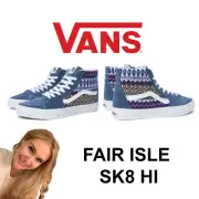 VANS Sk8-Hi Fair Isle Suede High Top Shoes Blue Multi Colored 9 Men / 10.5 Women
