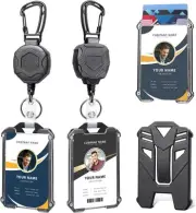 Badge Holder Retractable Clip Large, 2 Holders and 2 Reels Black # 01