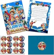 VOVhpbidy 12 x One Piec Invitation Cards Children's Birthday Boy with Envelope German, One Piece Birthday Invitations Boys, Cartoon Invitation Cards Birthday Set for Themed Party (A6)