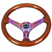 NRG Reinforced 35cm 3"Deep Dish Neo Chrome Spokes Classic Wood Steering Wheel