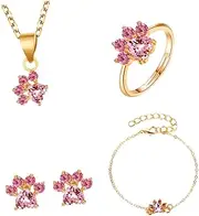 [LIFKOME] 1 Set Cat's Paw Jewelry Women's Zircon Necklace Earrings Rings Bracelet Elegant Cat Paw Design for Birthdays Weddings Lightweight Durable