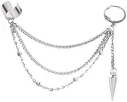 [Dtja] Vintage Tassel Dangle Ear Cuff Crawler Climber Earring for Women Girls Stainless Steel Cartilage Small Hoop Wrap Vine Clip on Layered Chain Drop Fashion Lightweight Comfy Jewelry 1 Piece