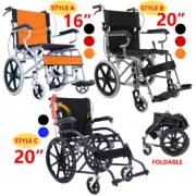 20" Foldable Wheelchair Park Brakes Lightweight Soft Mobility Aid Disabled Fold