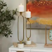 Gold Aluminum Paper Clip Pillar Candle Holder with Marble Base (Set of 2)