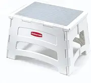 Rubbermaid RM-PL1W Folding 1-Step Plastic Step Stool for Kitchen, 300-pound Capacity, White