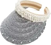 [Byrotson] Sun Hats for Women with UV Protection Ponytail Hole, Summer Lace Headband Visor Wide Brim Straw Hat Beach Cap for Travel