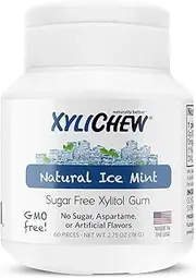 Xylichew 100% Xylitol Chewing Gum Jar - Non GMO, Gluten, Aspartame, and Sugar Free Gum - Natural Oral Care, Relieves Bad Breath and Dry Mouth - Ice Mint (60 Count)