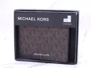 Wallet Michael Kors Men L-fold Leather Credit Card Brown MSRP $98 New Box