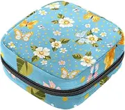 Period Bag,Sanitary Napkin Storage Bag,Butterfly Blue Background Flowers,Tampon Holder for Purse