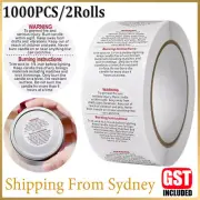 1000Pcs/2Rolls Candle Safety Warning Label Candle Jar Stickers Round Wax Melting