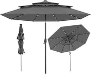 Costway 3m Solar Patio Umbrella w/ 32 LED Lights, 3-Tier Vented Top, Tilt Adjustment, Easy Crank, 8 Ribs, Outdoor Market Sunshade, Heavy-Duty Table Parasol for Backyard Poolside Deck Beach Lawn