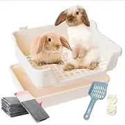 Bumbox Rabbit Large Litter Box w/Plastic Grid Safe for Bunny feet - Training Rabbit Cage Indoor or Outdoor for Small and Large Animal, 15.75in -Cream